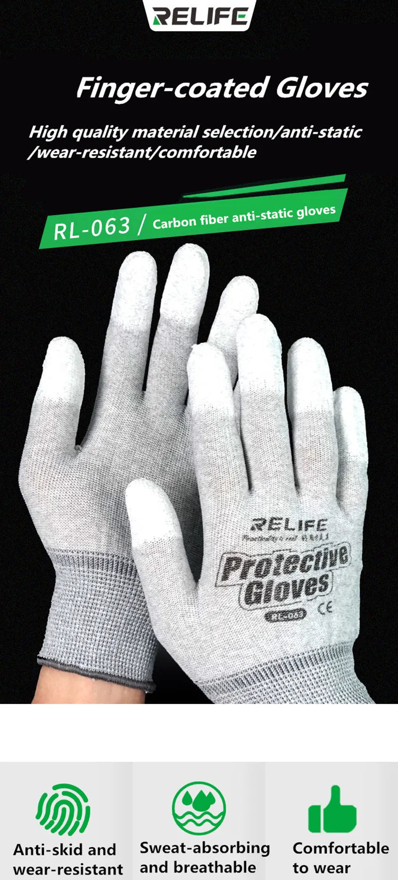 RELIFE RL-063 Anti-Static Gloves - ST LAND MANAGEMENT LLC